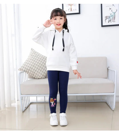 Winter Thick Warm Pants For Grils 3-10T Cartoon Pattern Trousers Baby Skinny Leggings With Fleece Warm Elastic Waist Trousers