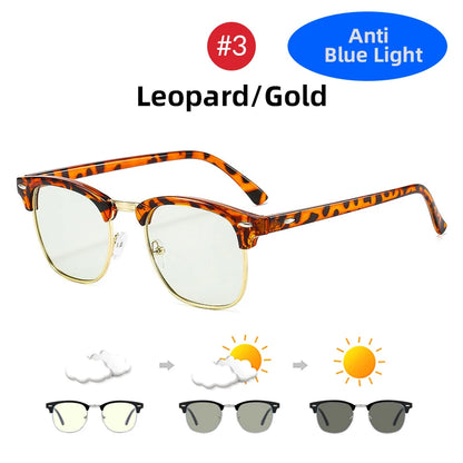 Classic Phochromic Lens Blocking Blue Light Glasses Men Color Changing Computer Gaming Square Anti Bluelight Women Eyeglasses