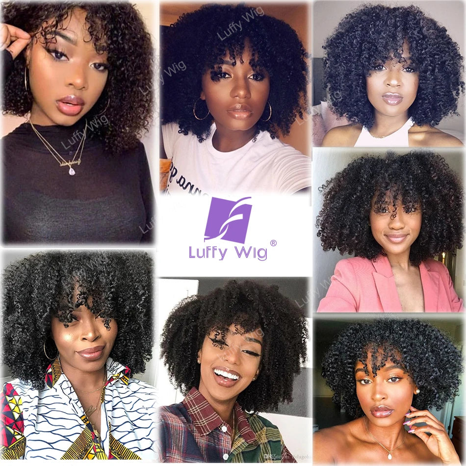 Short Pixie Cut Human Hair Bob Wigs With Bangs Brazilian Remy Short Bang Bob Wig 200 Density Glueless For Black Women Luffywig