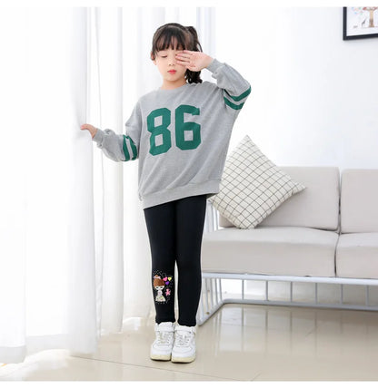 Winter Thick Warm Pants For Grils 3-10T Cartoon Pattern Trousers Baby Skinny Leggings With Fleece Warm Elastic Waist Trousers