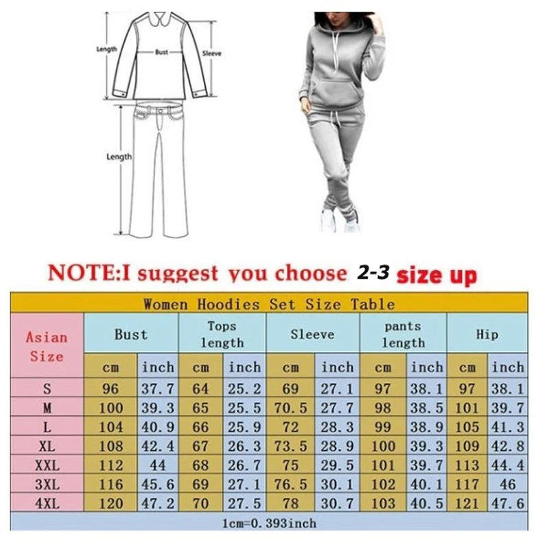 Woman Tracksuit Two Piece Set Winter Warm Hoodies Pants Pullovers Sweatshirts Female Jogging Woman Clothing Sports Suit Outfits