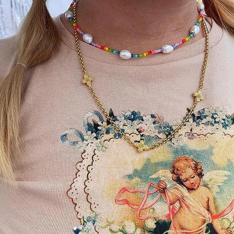 Candy Colorful Bead Necklace 2021 New Trend Pearl Chain Women Gift Tai Chi Flower Fruit Pendant Jewelry Party Creative Choker