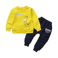 Warm Set Children's Hooded Cartoon Solid Colour 3 Pcs Girls Sweatshirt Cute Casual Suit 4-12Y