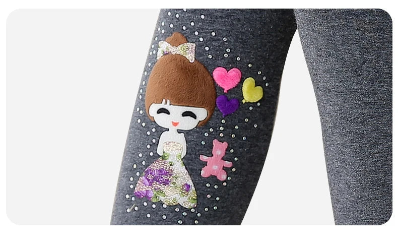 Winter Thick Warm Pants For Grils 3-10T Cartoon Pattern Trousers Baby Skinny Leggings With Fleece Warm Elastic Waist Trousers