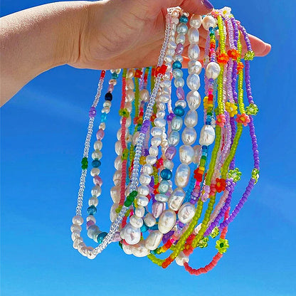 Candy Colorful Bead Necklace 2021 New Trend Pearl Chain Women Gift Tai Chi Flower Fruit Pendant Jewelry Party Creative Choker