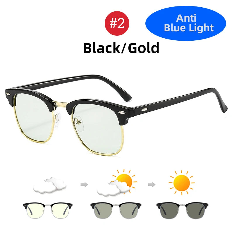 Classic Phochromic Lens Blocking Blue Light Glasses Men Color Changing Computer Gaming Square Anti Bluelight Women Eyeglasses