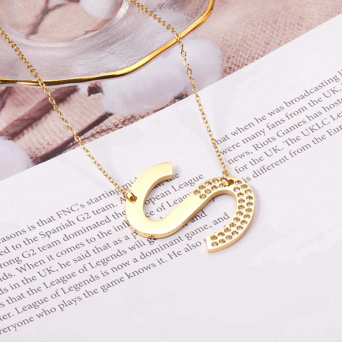 LUXUSSTEL CZ Letter M Pendant Necklace Trendy Style Gold Color High Quality Stainless Steel 26 Initial Collars  Chains
