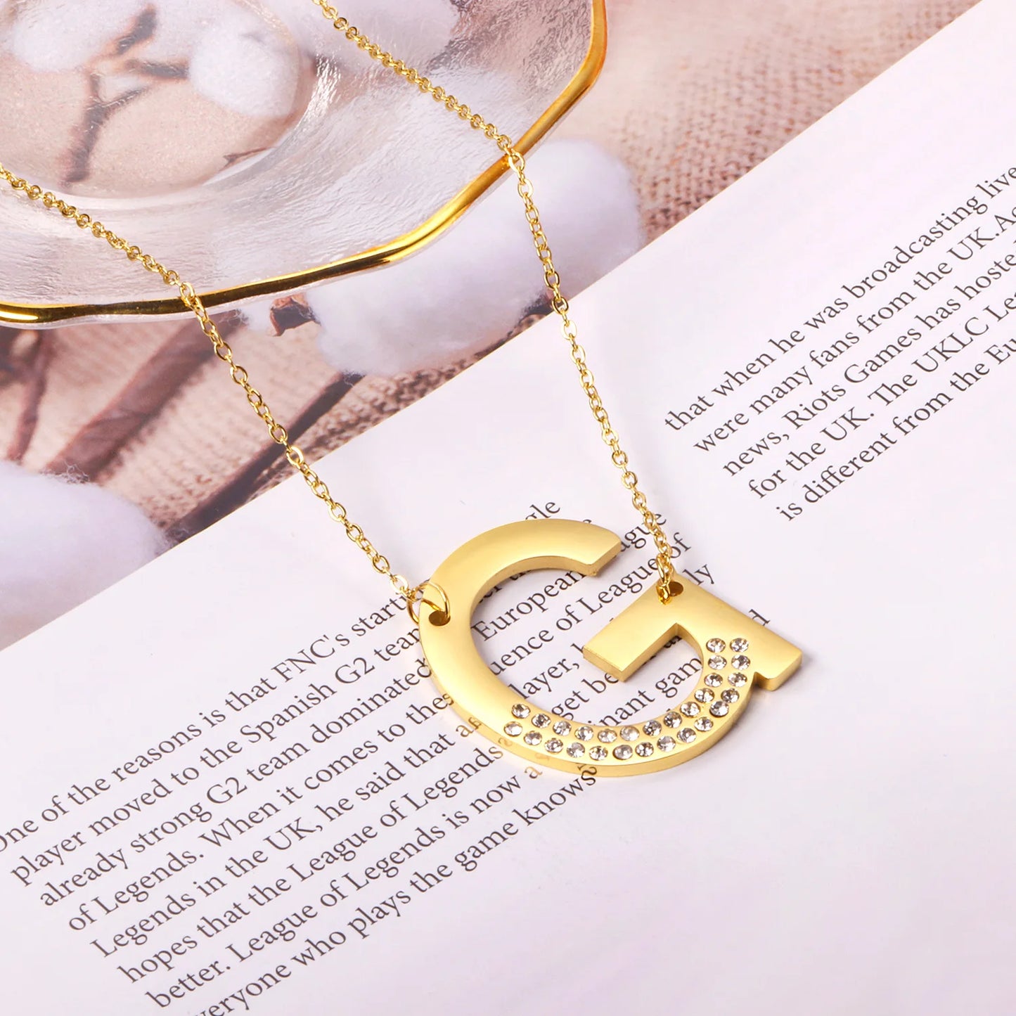 LUXUSSTEL CZ Letter M Pendant Necklace Trendy Style Gold Color High Quality Stainless Steel 26 Initial Collars  Chains
