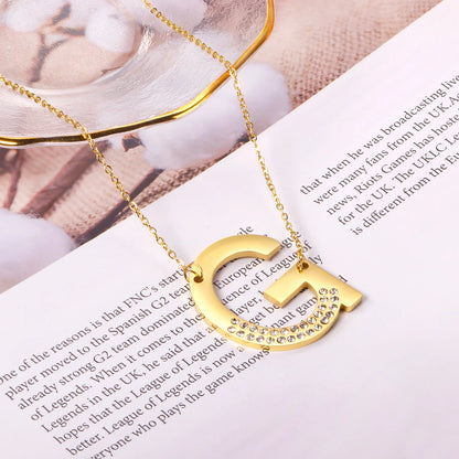 LUXUSSTEL CZ Letter M Pendant Necklace Trendy Style Gold Color High Quality Stainless Steel 26 Initial Collars  Chains