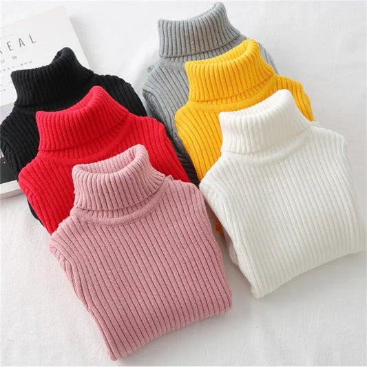 Baby Girls Winter Turtleneck Knitted Sweaters Clothes 2024 Autumn Children Boys Pullover Kids Knitwear