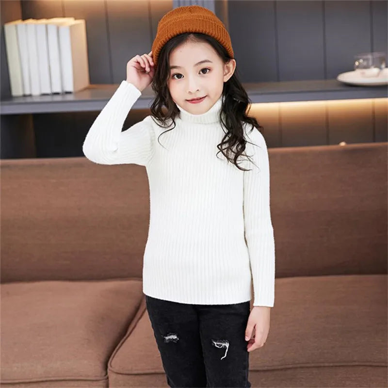 Baby Girls Winter Turtleneck Knitted Sweaters Clothes 2024 Autumn Children Boys Pullover Kids Knitwear