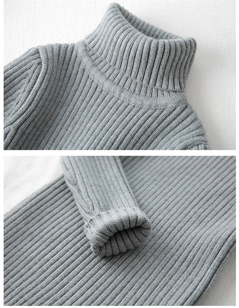 Baby Girls Winter Turtleneck Knitted Sweaters Clothes 2024 Autumn Children Boys Pullover Kids Knitwear