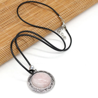New Hot Vintage Necklace Natural Stone Quartz Pink Quartz Retro Pendant Choker Abalone Shell Charms Necklaces for Women