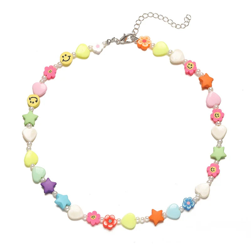 Candy Colorful Bead Necklace 2021 New Trend Pearl Chain Women Gift Tai Chi Flower Fruit Pendant Jewelry Party Creative Choker