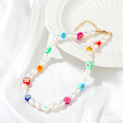 Candy Colorful Bead Necklace 2021 New Trend Pearl Chain Women Gift Tai Chi Flower Fruit Pendant Jewelry Party Creative Choker