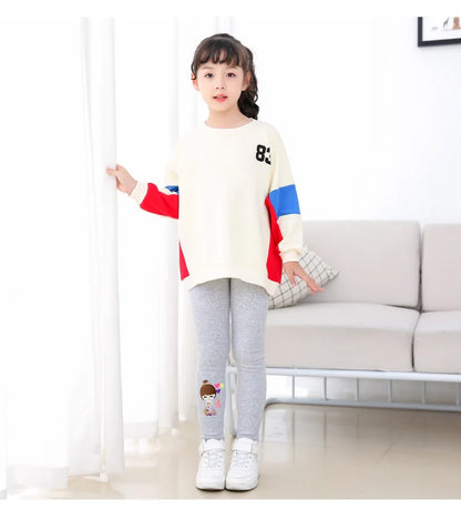 Winter Thick Warm Pants For Grils 3-10T Cartoon Pattern Trousers Baby Skinny Leggings With Fleece Warm Elastic Waist Trousers