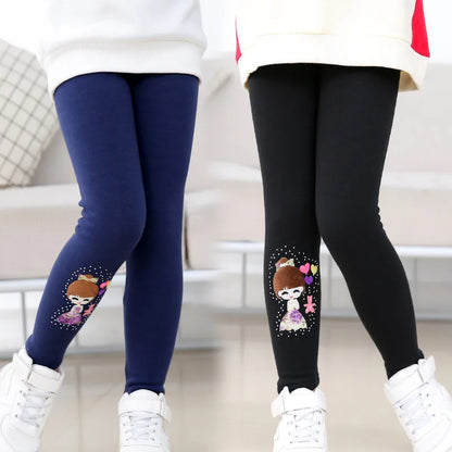 Winter Thick Warm Pants For Grils 3-10T Cartoon Pattern Trousers Baby Skinny Leggings With Fleece Warm Elastic Waist Trousers