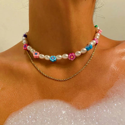 Candy Colorful Bead Necklace 2021 New Trend Pearl Chain Women Gift Tai Chi Flower Fruit Pendant Jewelry Party Creative Choker