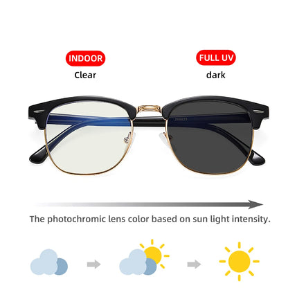 Classic Phochromic Lens Blocking Blue Light Glasses Men Color Changing Computer Gaming Square Anti Bluelight Women Eyeglasses