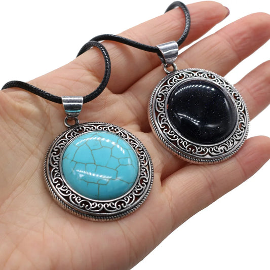 New Hot Vintage Necklace Natural Stone Quartz Pink Quartz Retro Pendant Choker Abalone Shell Charms Necklaces for Women