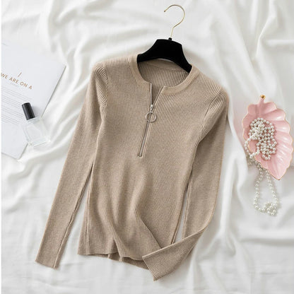 zipper winter clothes Knitted woman sweaters Pullovers Autumn Winter Basic women's jumper Slim women's sweater pull long sleeve