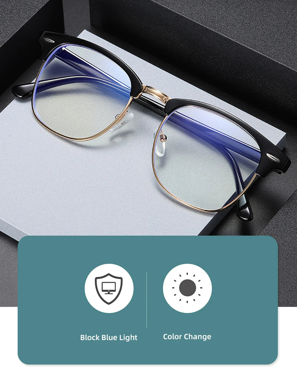 Classic Phochromic Lens Blocking Blue Light Glasses Men Color Changing Computer Gaming Square Anti Bluelight Women Eyeglasses