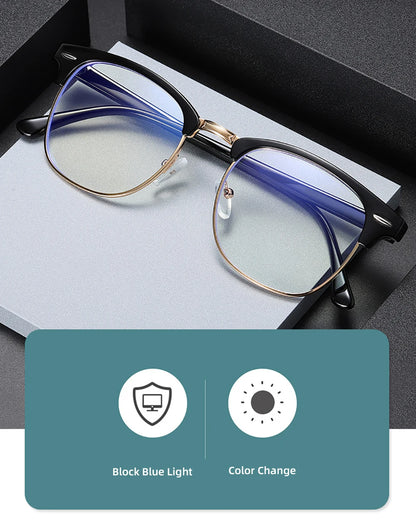Classic Phochromic Lens Blocking Blue Light Glasses Men Color Changing Computer Gaming Square Anti Bluelight Women Eyeglasses