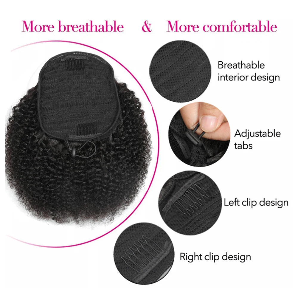 Afro Kinky Curly Hair Ponytail Extensions Clip in Drawstring Ponytail Human Hair Extensions Mongolian Kinky curly Hair Pieces