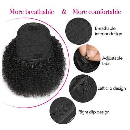 Afro Kinky Curly Hair Ponytail Extensions Clip in Drawstring Ponytail Human Hair Extensions Mongolian Kinky curly Hair Pieces