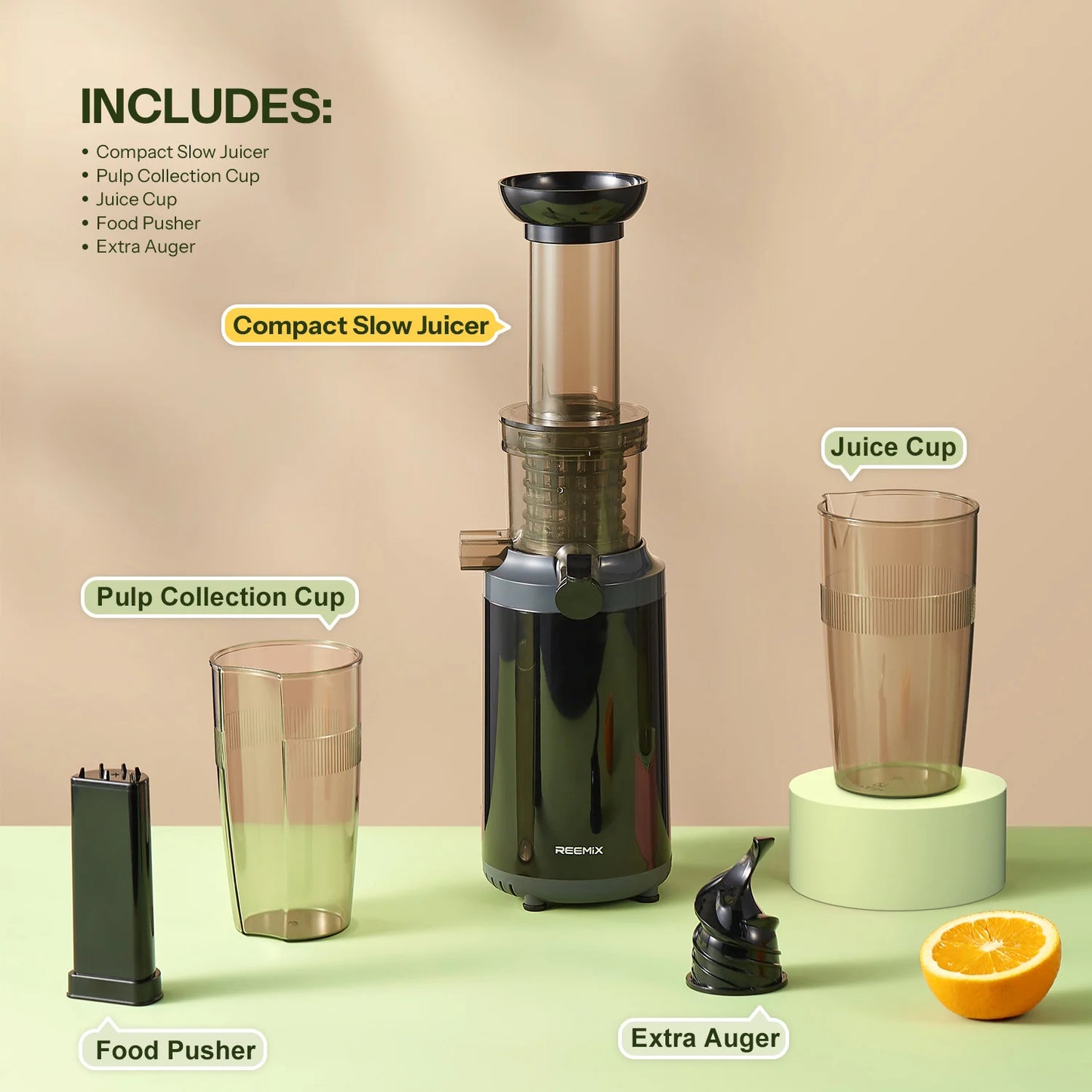 Masticating Juicer Machines, Reemix Cold Press juicer Machine Compact Size, Juice Extractor, Nutrient