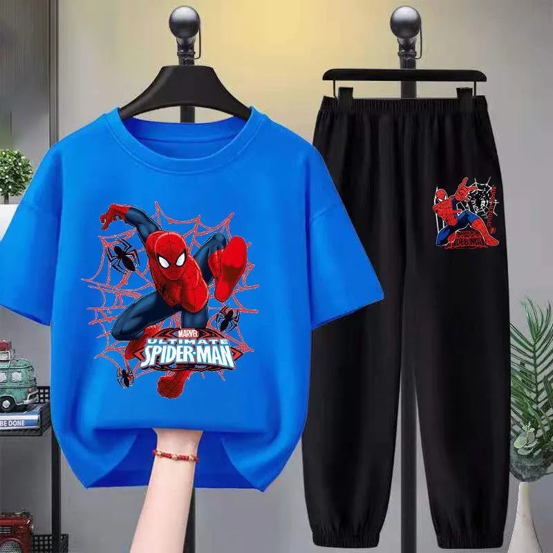 A Boy2 Pieces Set Teenage Girls & Boys Printed Spider-Man lronman Tracksuit Fashion Casual