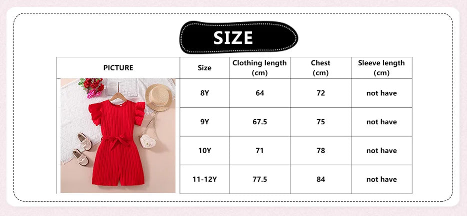 Fashion For 8-12Ys Kids Summer Sunsuit Outfit Red Sleeveless  Vacation Playsuit