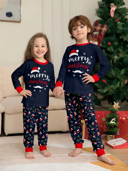 Christmas Family Matching Outfits Mother Father Kids Pajamas Set Santa Hat Print