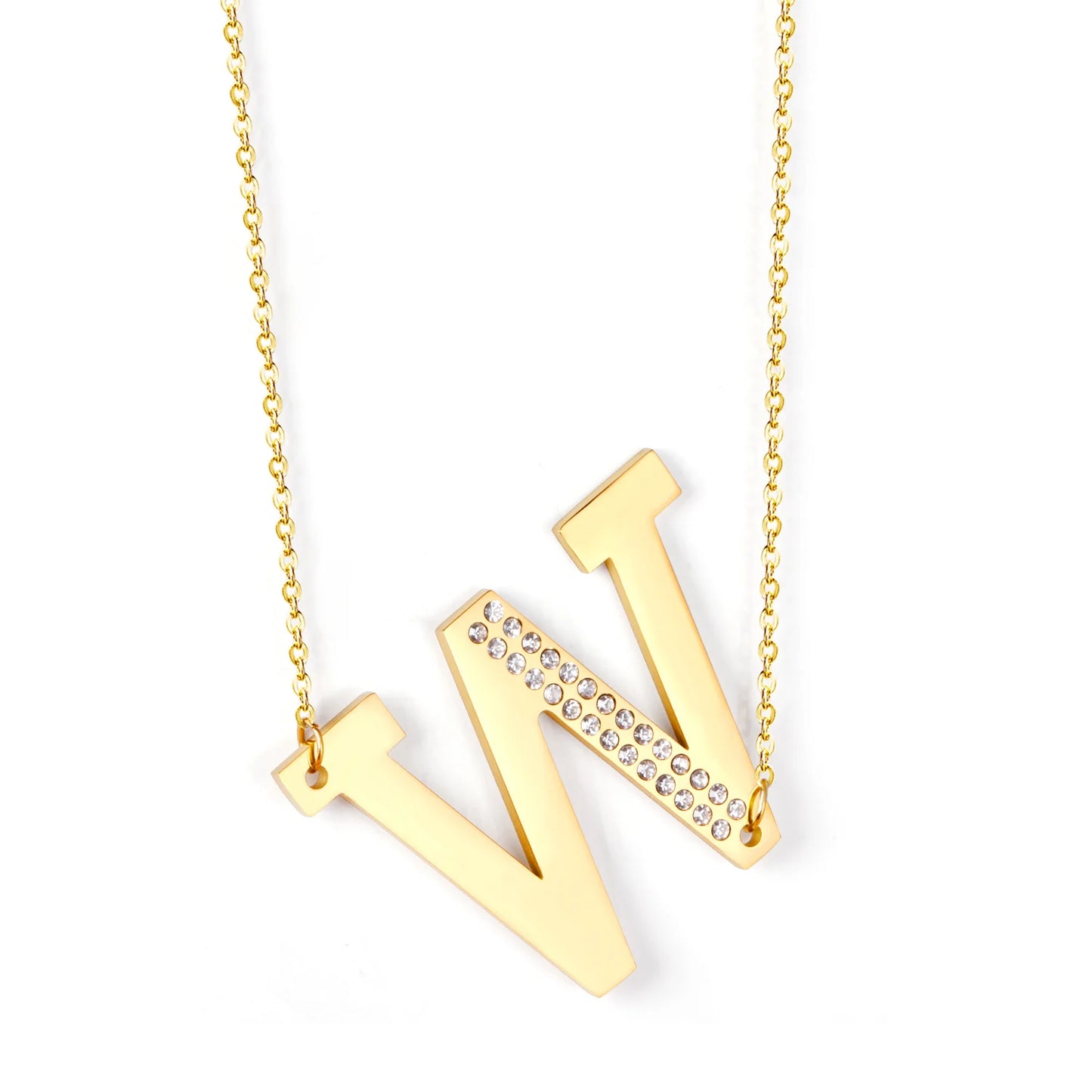 LUXUSSTEL CZ Letter M Pendant Necklace Trendy Style Gold Color High Quality Stainless Steel 26 Initial Collars  Chains