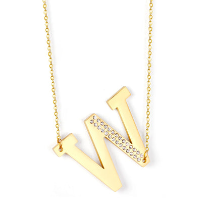 LUXUSSTEL CZ Letter M Pendant Necklace Trendy Style Gold Color High Quality Stainless Steel 26 Initial Collars  Chains