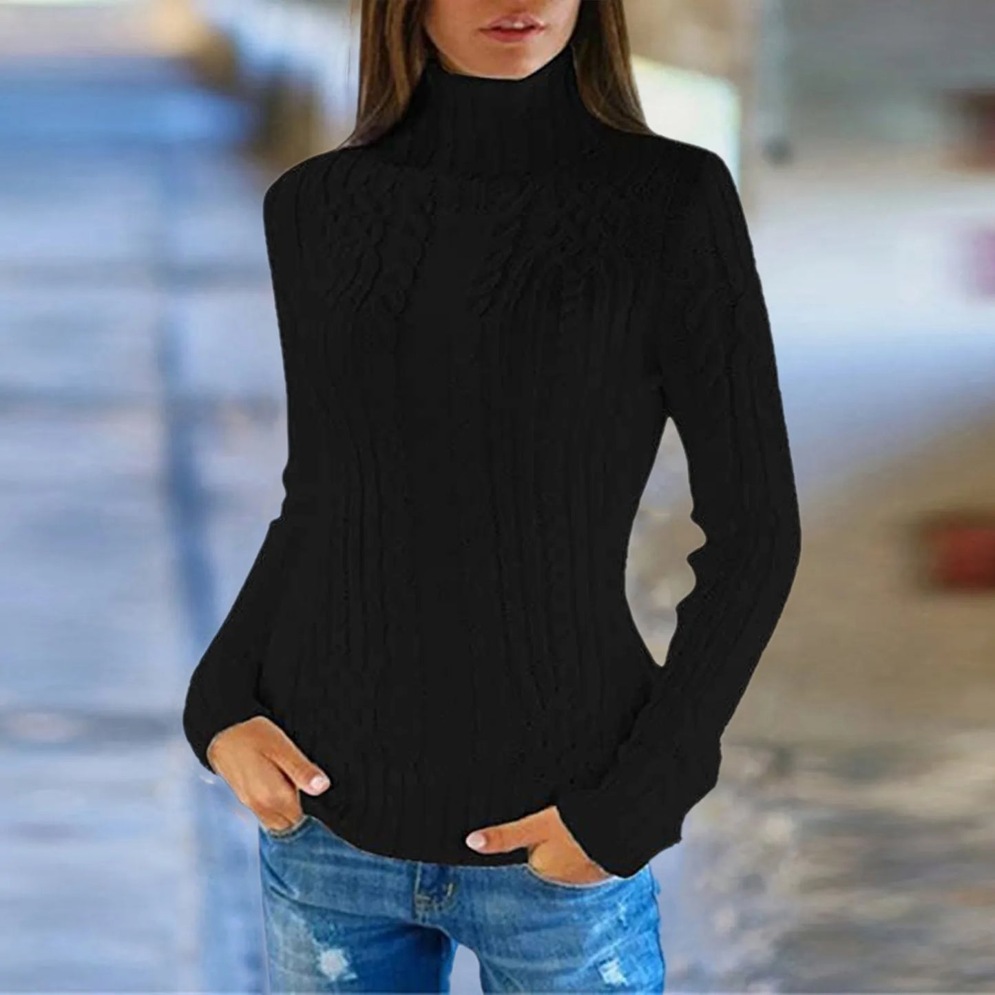 Women Knitted Sweaters Wool Turtleneck Long-Sleeve Pullover Winter Autumn Jumper Clothes Female Pullover