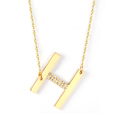 LUXUSSTEL CZ Letter M Pendant Necklace Trendy Style Gold Color High Quality Stainless Steel 26 Initial Collars  Chains