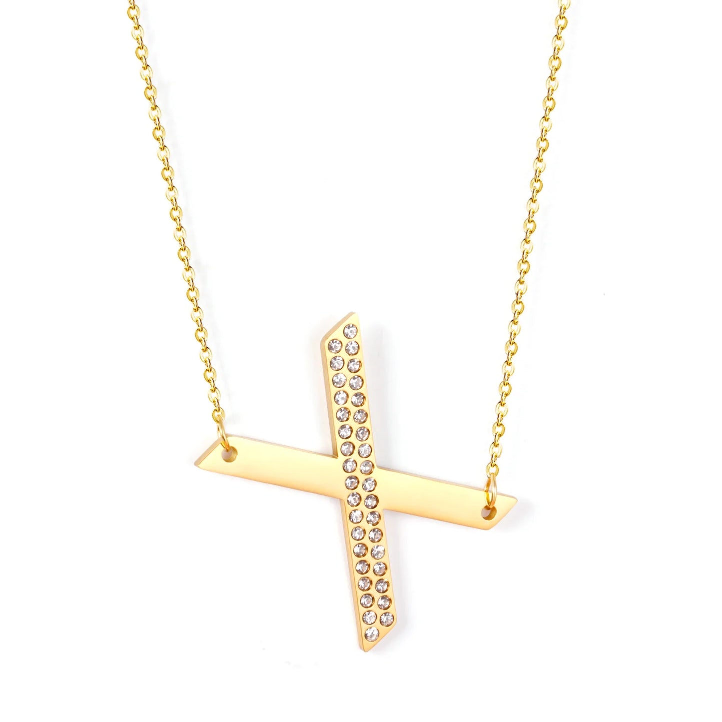 LUXUSSTEL CZ Letter M Pendant Necklace Trendy Style Gold Color High Quality Stainless Steel 26 Initial Collars  Chains