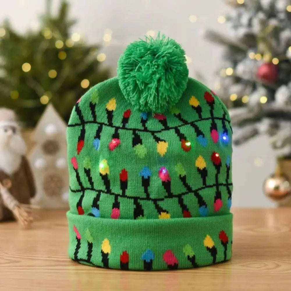 Light Up Xmas Beanie Cap Unisex Winter Beanie Sweater Hat with Colorful LEDs for Christmas New Year