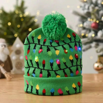 Light Up Xmas Beanie Cap Unisex Winter Beanie Sweater Hat with Colorful LEDs for Christmas New Year