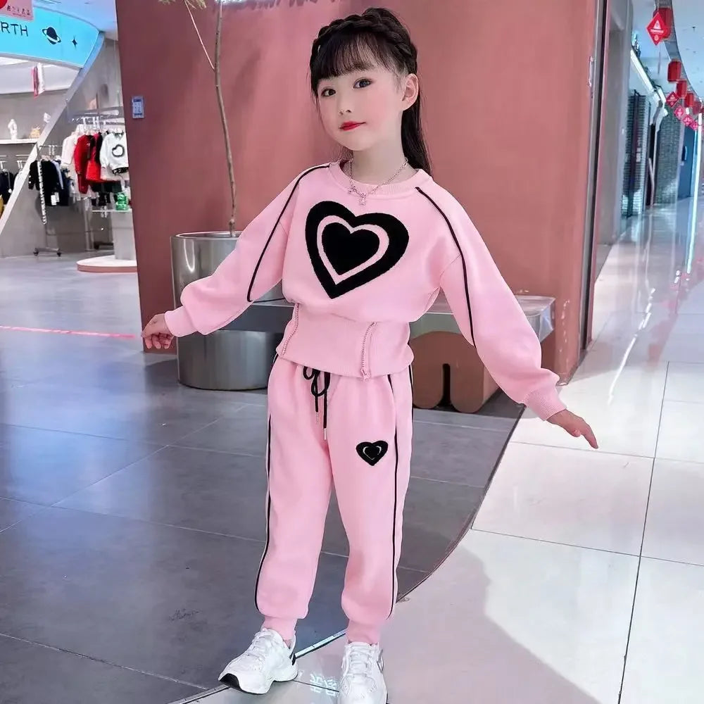 New Spring Autumn Girls Clothing Sets Kids Casual Sweatshirt+pant 2pcs Suit Tracksuit Child Outfit Sets Printing Sportswear 1-9