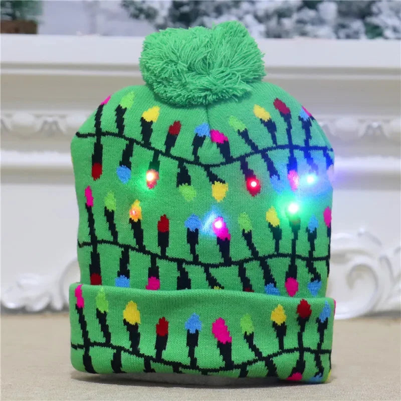 Knitted Christmas Hat Adult Child Santa Hat with LED Light