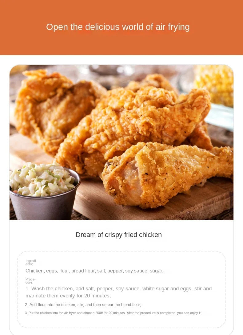 Deerma Oil-free air fryer Household appliances Intelligent large capacity automatic multi-function chip machine Touch screen
