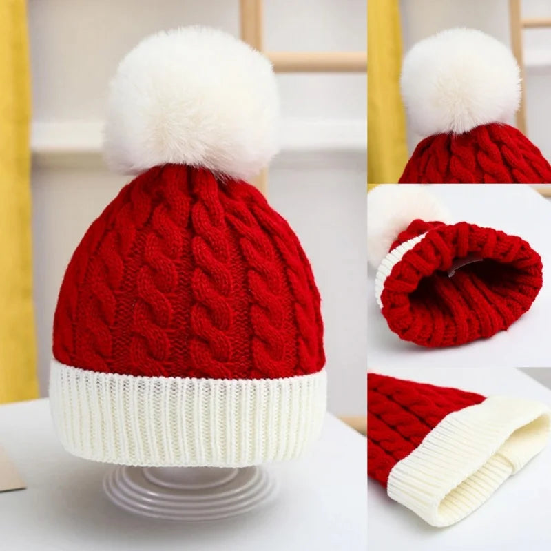 Christmas Santa New Year Hat Winter Warm Crochet   2 Sizes For Adult Kids