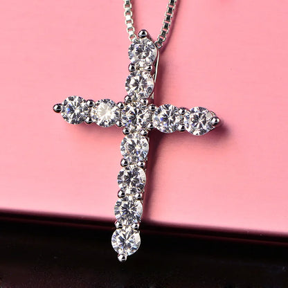 16-24inches 925 Sterling Silver Necklace Box chain Shiny crystal classic cross Pendant Fashion Jewelry Gifts