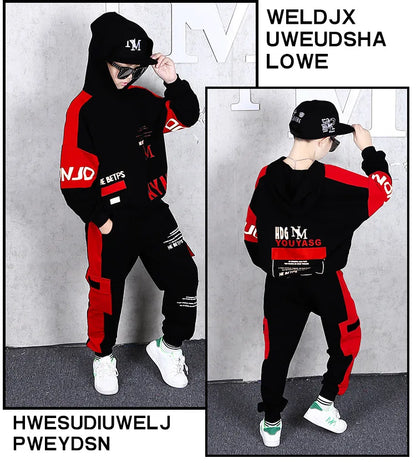 2024  winter children Boy Clothes Teenager tracksuit letters Hooded Top Shirts+ Ankle-tie Pant 8 10 11 12 year