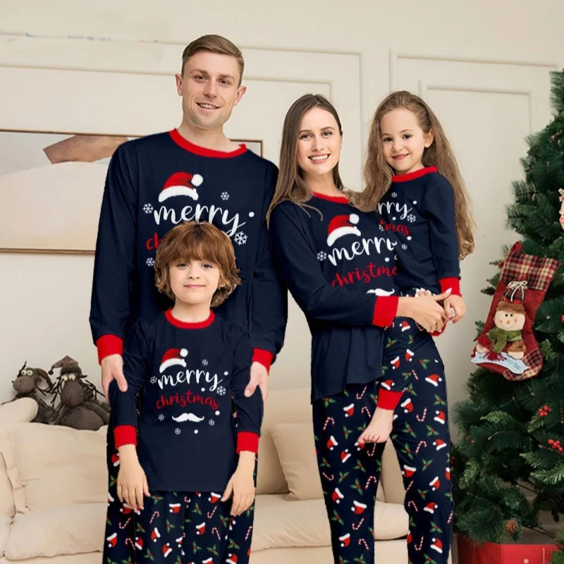 Christmas Family Matching Outfits Mother Father Kids Pajamas Set Santa Hat Print