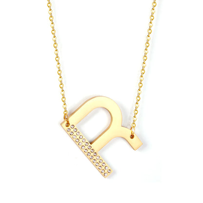 LUXUSSTEL CZ Letter M Pendant Necklace Trendy Style Gold Color High Quality Stainless Steel 26 Initial Collars  Chains