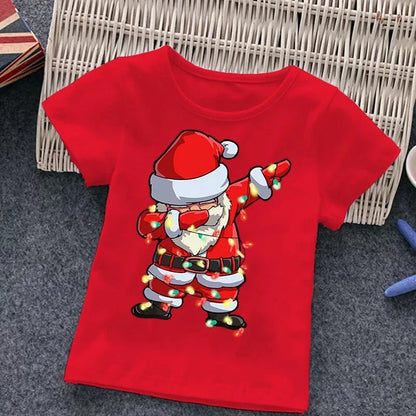 2024 Summer Cotton T-shirt New Toddler Comfort Top Children's clothing Christmas Elements 2-14T