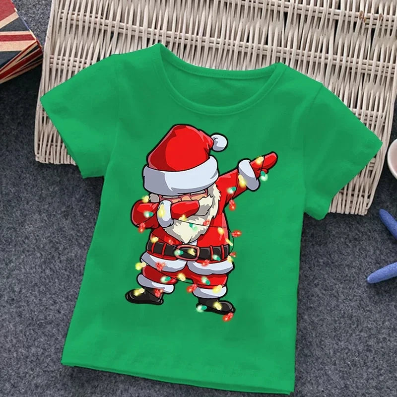 2024 Summer Cotton T-shirt New Toddler Comfort Top Children's clothing Christmas Elements 2-14T